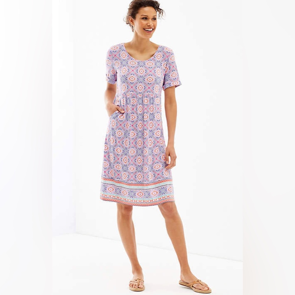 J JILL Scoop-Neck Knit Dress in Radiant Diamonds Pattern